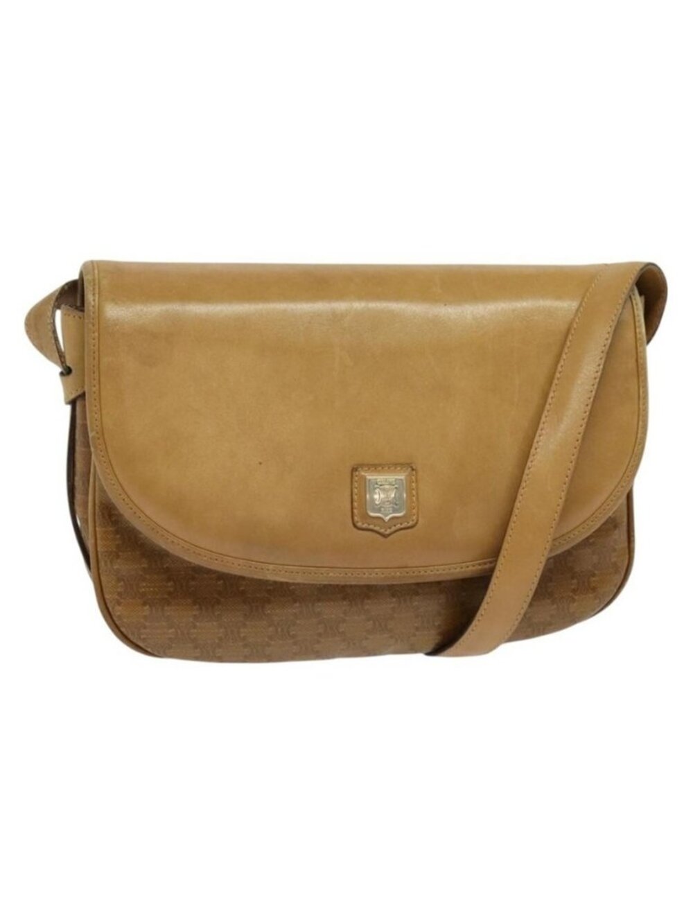 Authentic CELINE Macadam Canvas Shoulder Bag Brown Gold